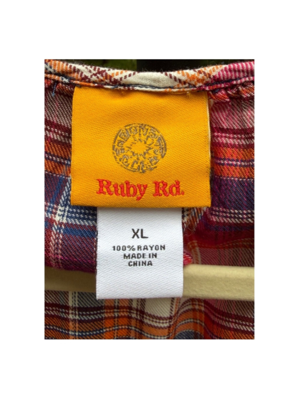 Ruby Rd. Plaid Red White Tassel Tie Neck Long Sleeve Blouse Sz. XL - Picture 5 of 5